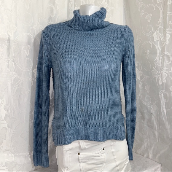 H&M Cerulean Blue Ribbed Knit Turtleneck Sweater - Picture 1 of 8